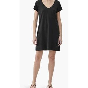 Michael Stars V-Neck Tee Dress Black Jersey Cotton Modal sz small $88 NWT